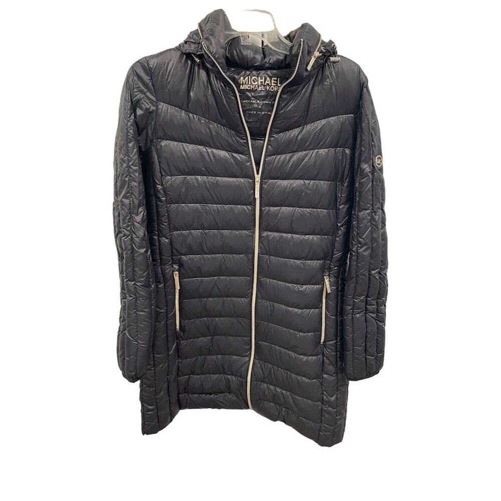Michael Kors Women's M Black Quilted Hooded Down Puffer Jacket Winter